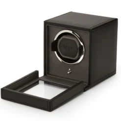 WOLF Cub Single Watch Winder With Cover, Black