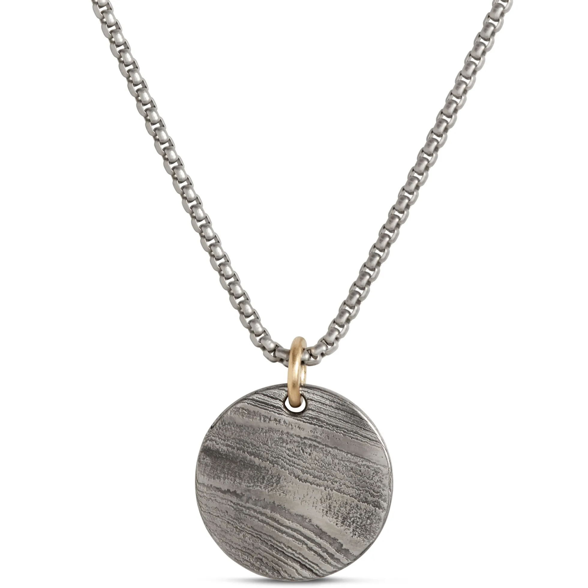 Wood Grain Medallion Necklace, Damascus Steel