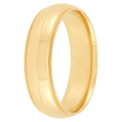Yellow Gold Polished Milgrain Edge Comfort Fit 6mm Band 18K