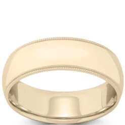 Yellow Gold Polished Milgrain Edge Comfort Fit 7mm Band 14K