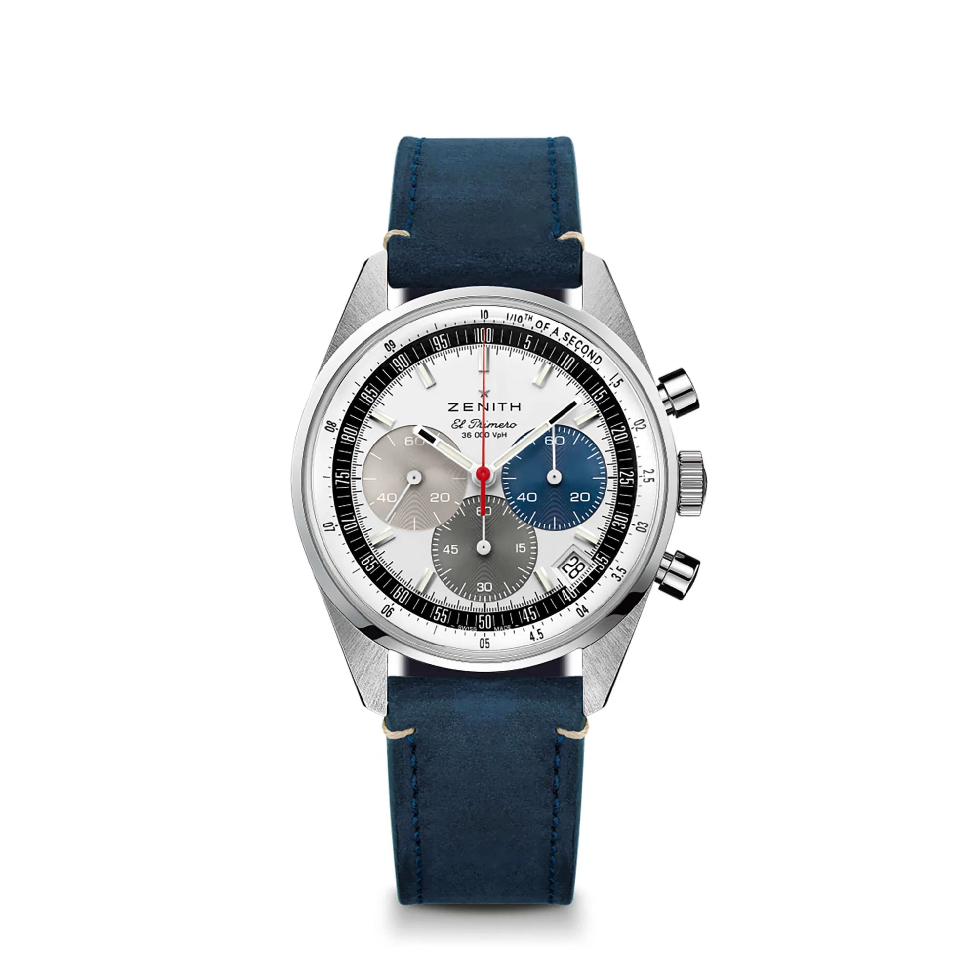 Zenith CHRONOMASTER Original Watch White Dial Blue Leather Strap, 38mm