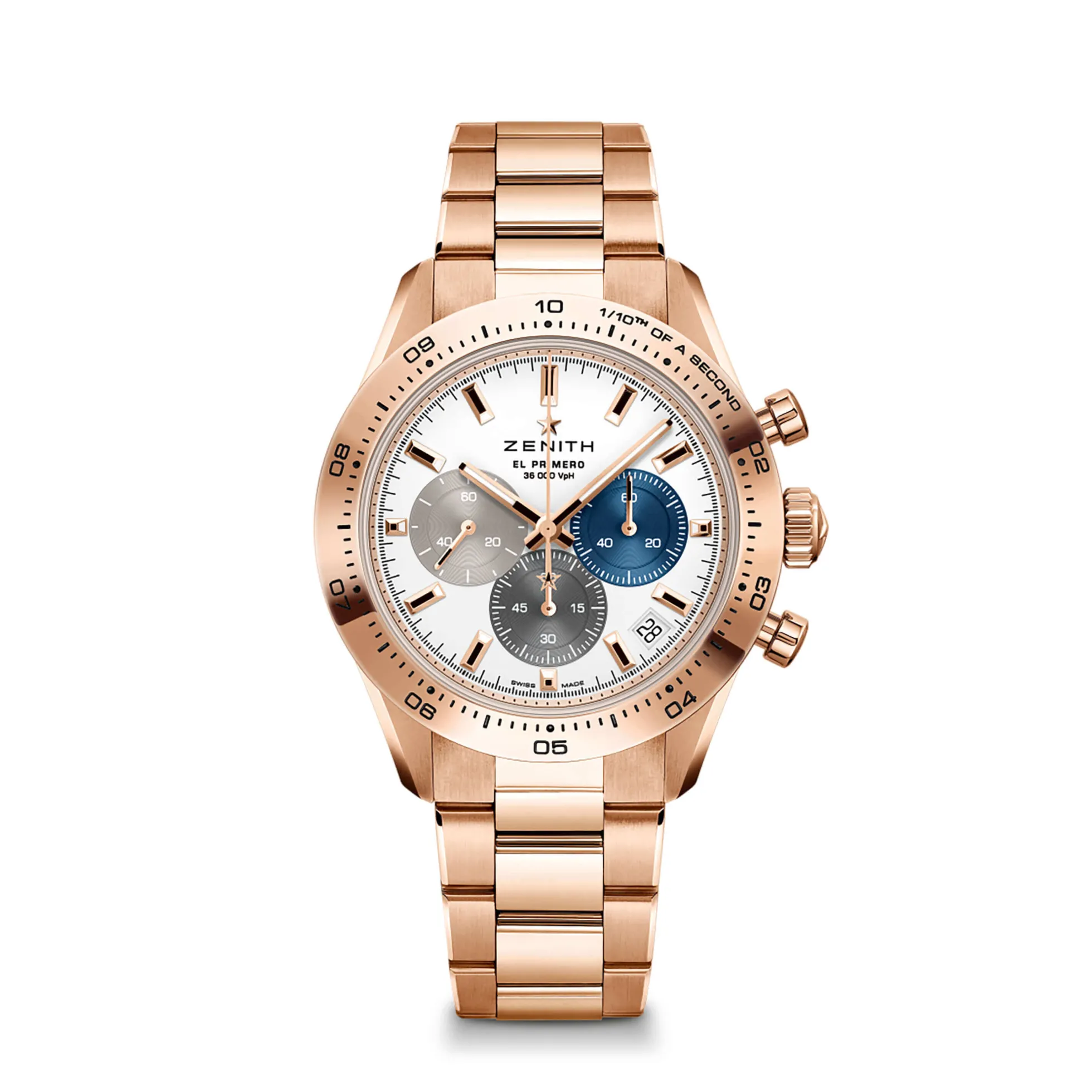 Zenith CHRONOMASTER Sport Watch White Dial Rose Gold Plated Steel Bracelet, 41mm