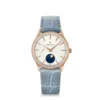 Zenith ELITE Moonphase Watch Silver-Tone Dial Blue Leather Strap, 36mm
